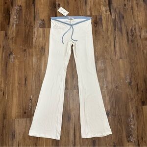 Outcast Maeva Pant White Rhinestone Blue Trim Drawstring Low Rise Flare Pants
